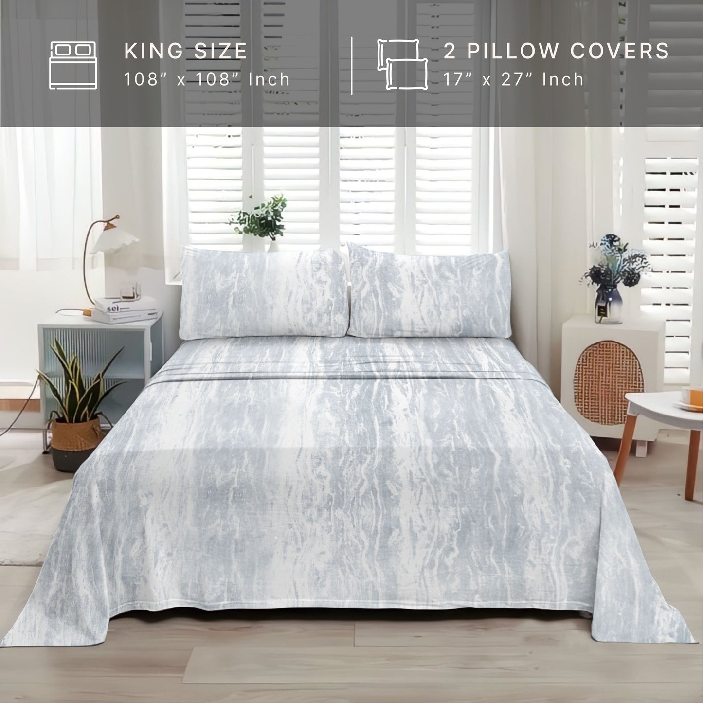 Marble (Blue) The Elegance Collection - Cotton King Size Bedsheet