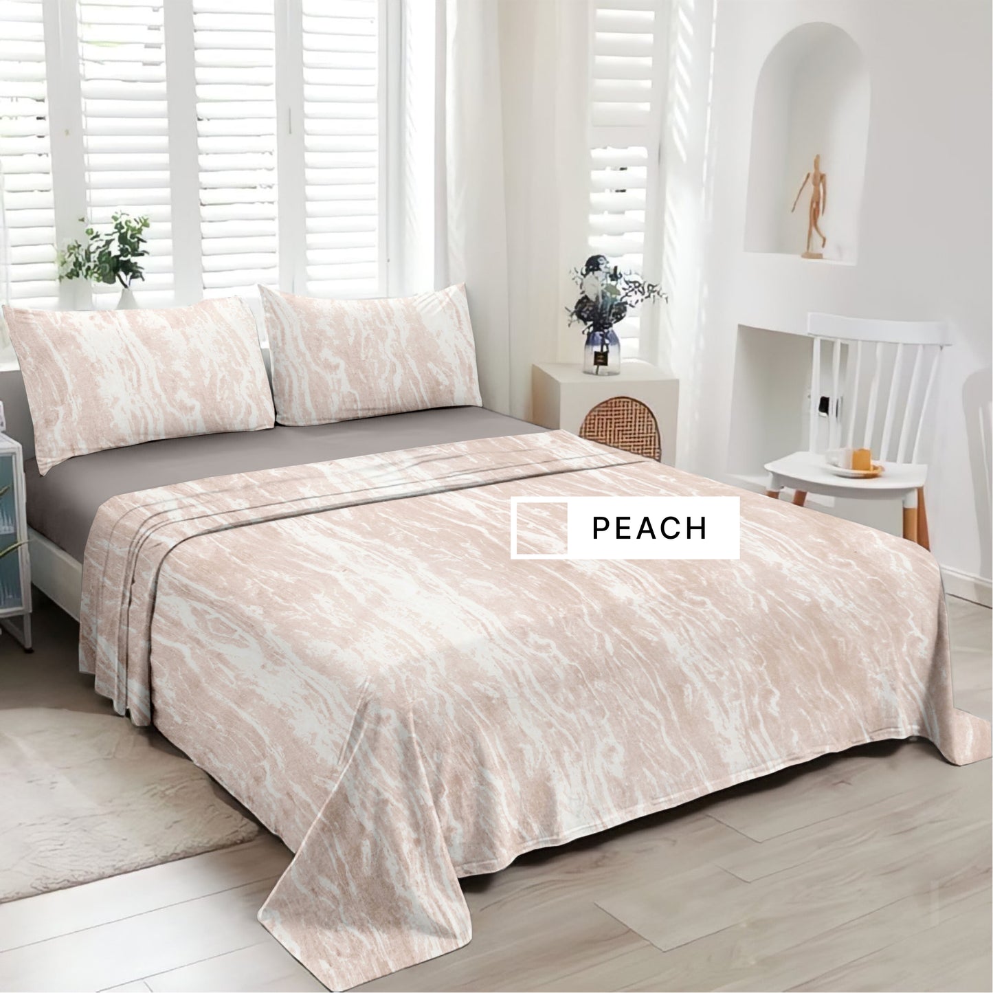 Marble (Peach) The Elegance Collection - Cotton King Size Bedsheet