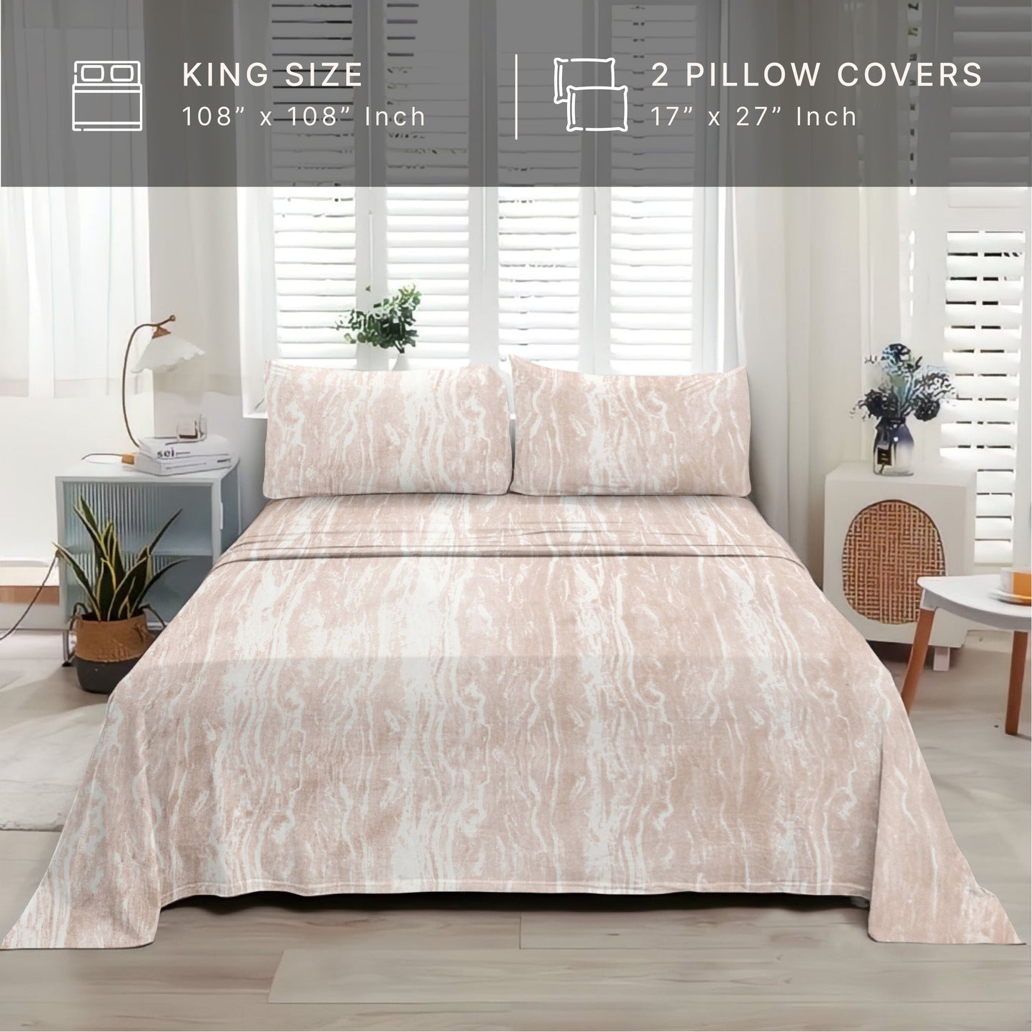 Marble (Peach) The Elegance Collection - Cotton King Size Bedsheet