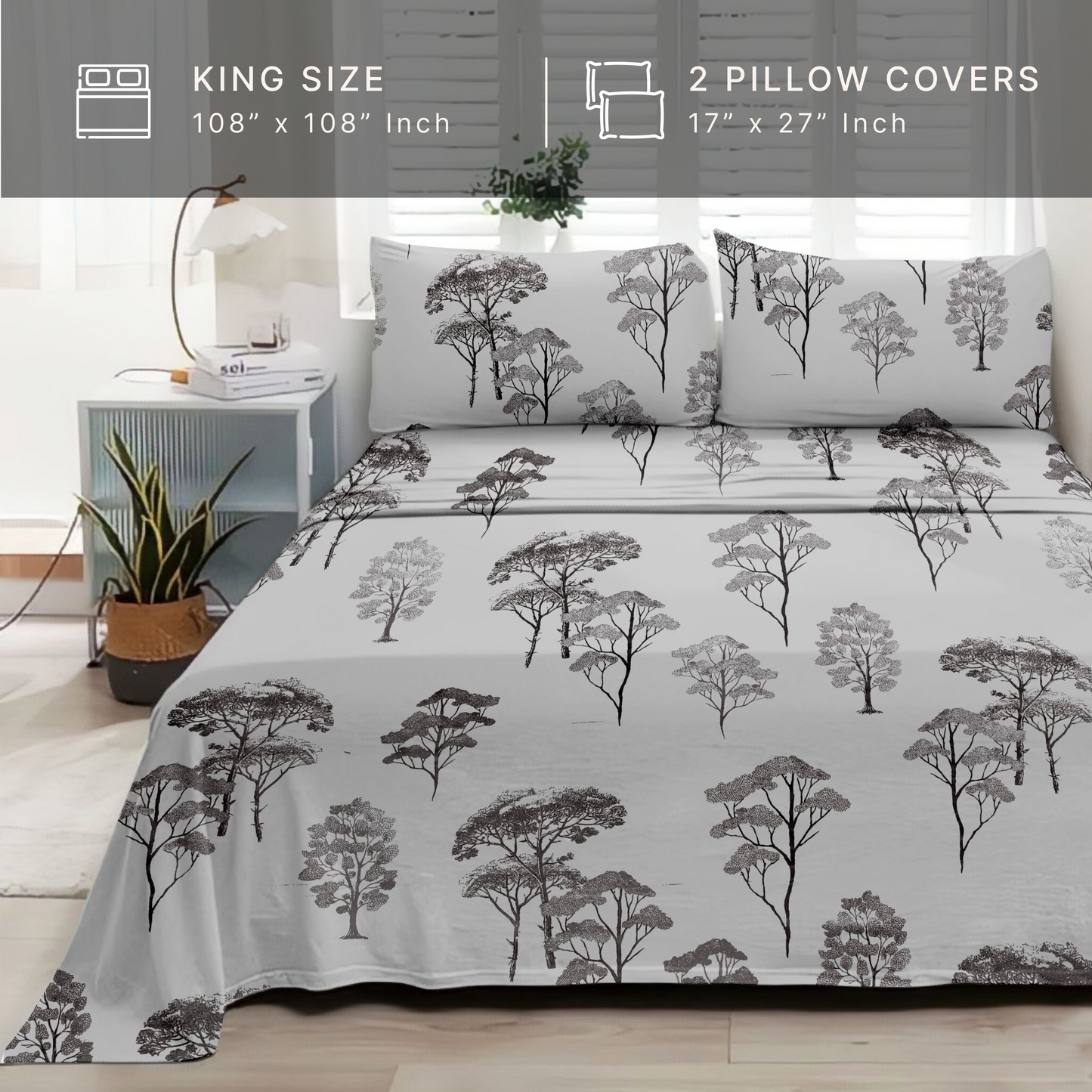 Woodland (Grey) The Elegance Collection - Cotton King Size Bedsheet