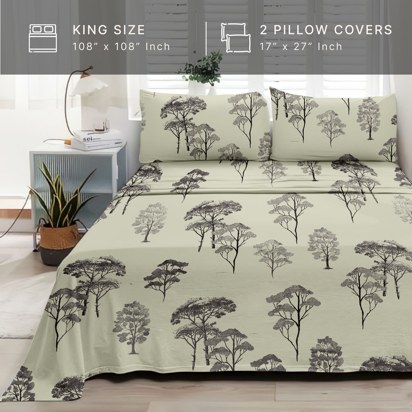 Woodland (Light Green) The Elegance Collection - Cotton King Size Bedsheet