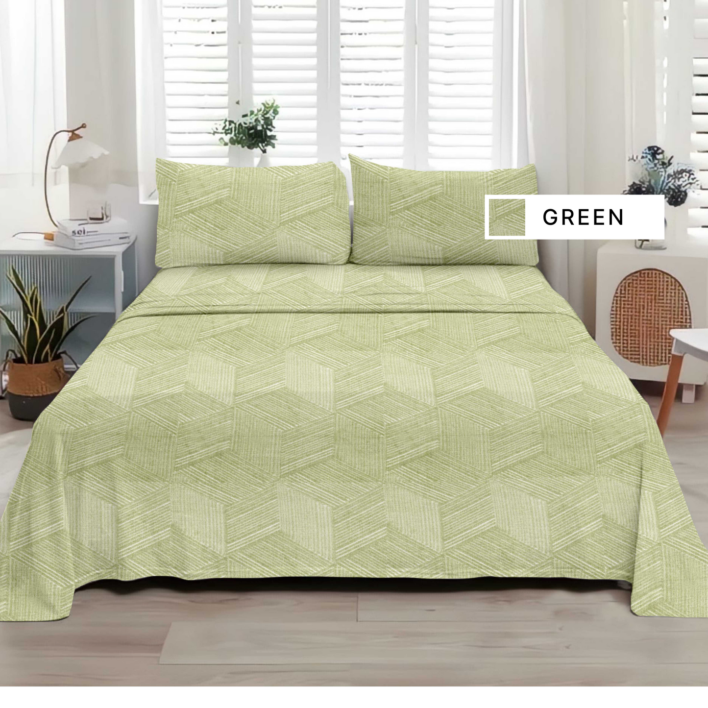 HexaPlay (Green) The Elegance Collection - Cotton King Size Bedsheet