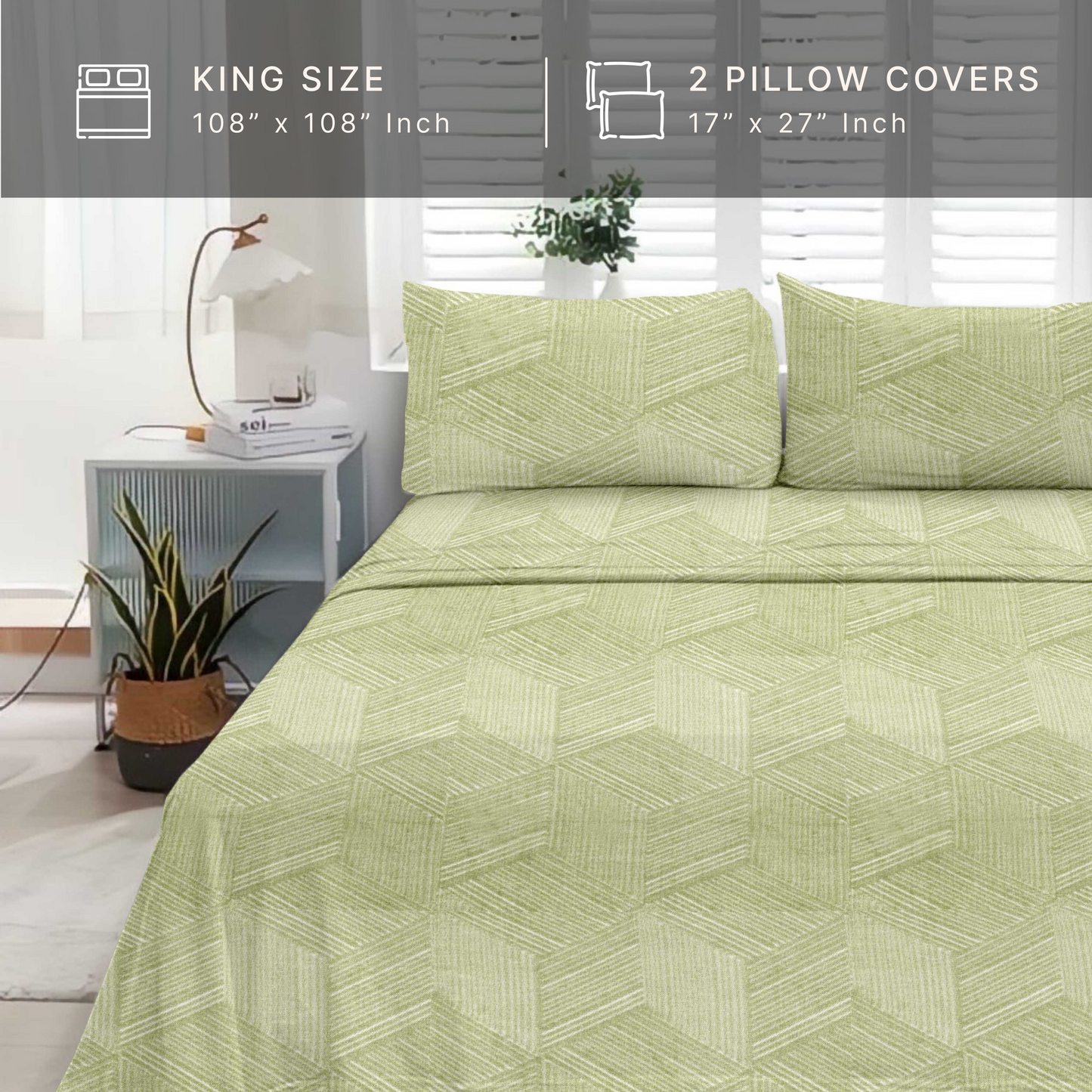 HexaPlay (Green) The Elegance Collection - Cotton King Size Bedsheet