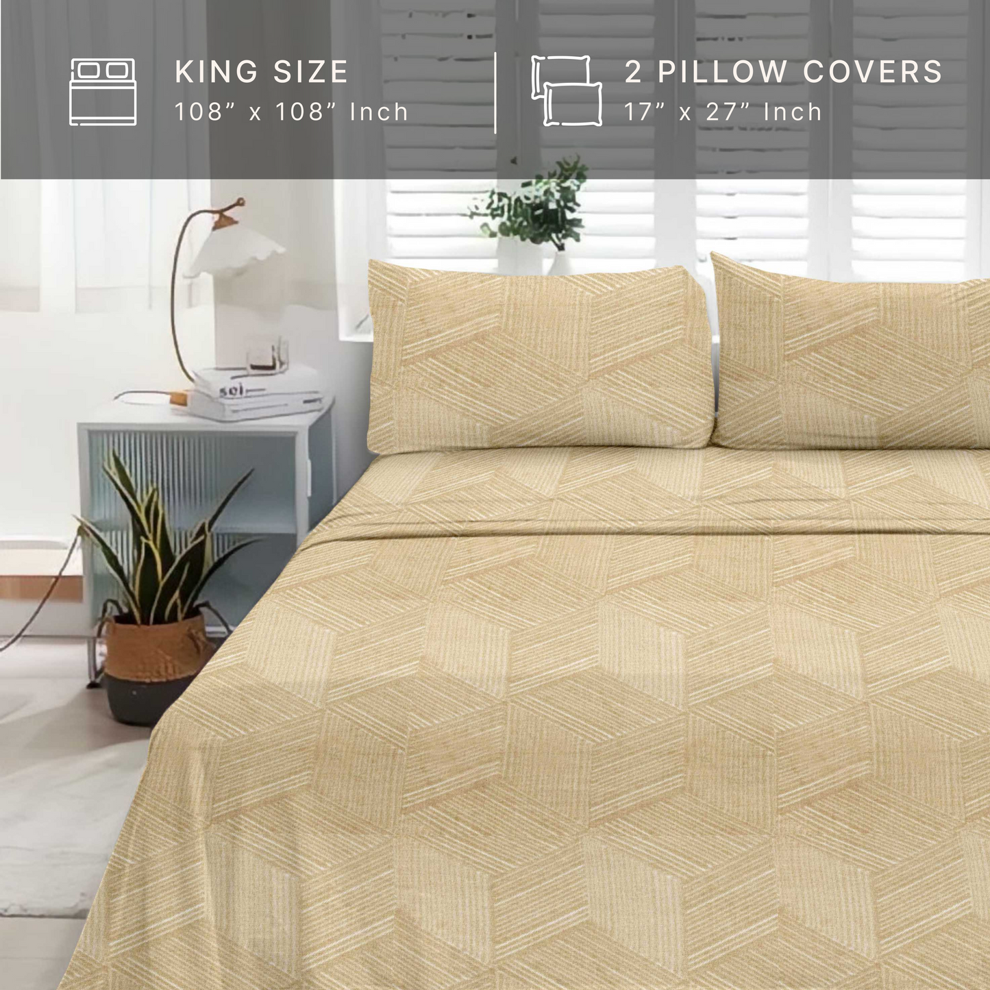 HexaPlay (Ochre) The Elegance Collection - Cotton King Size Bedsheet