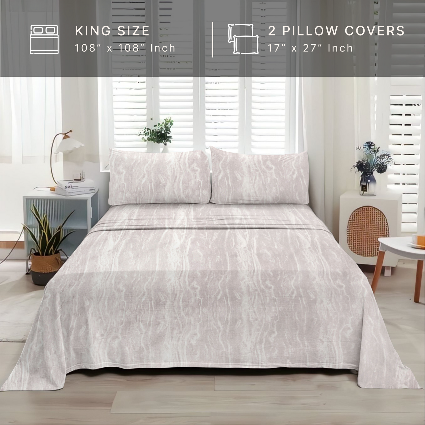 Marble (Lavender) The Elegance Collection - Cotton King Size Bedsheet