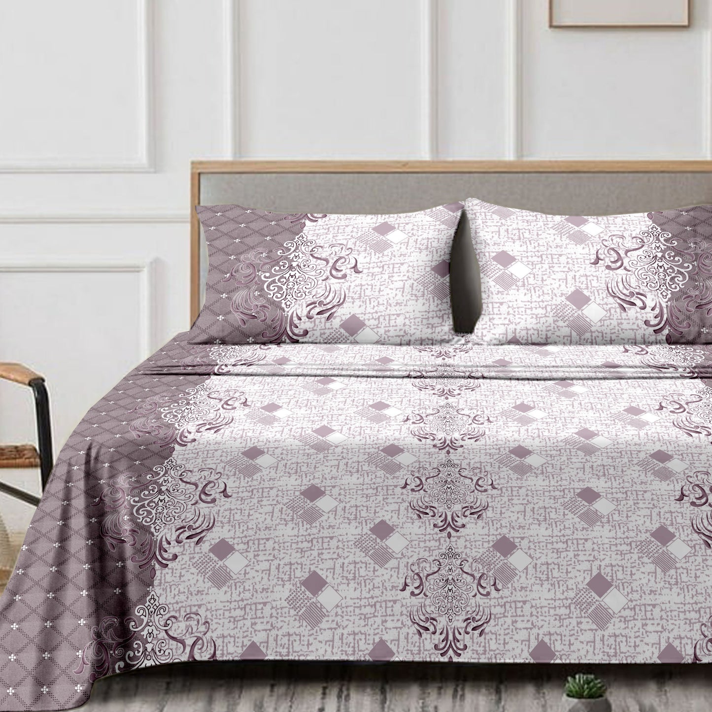 Petalgrid (Purple) The Classic Collection Cotton Queen Size Bedsheet