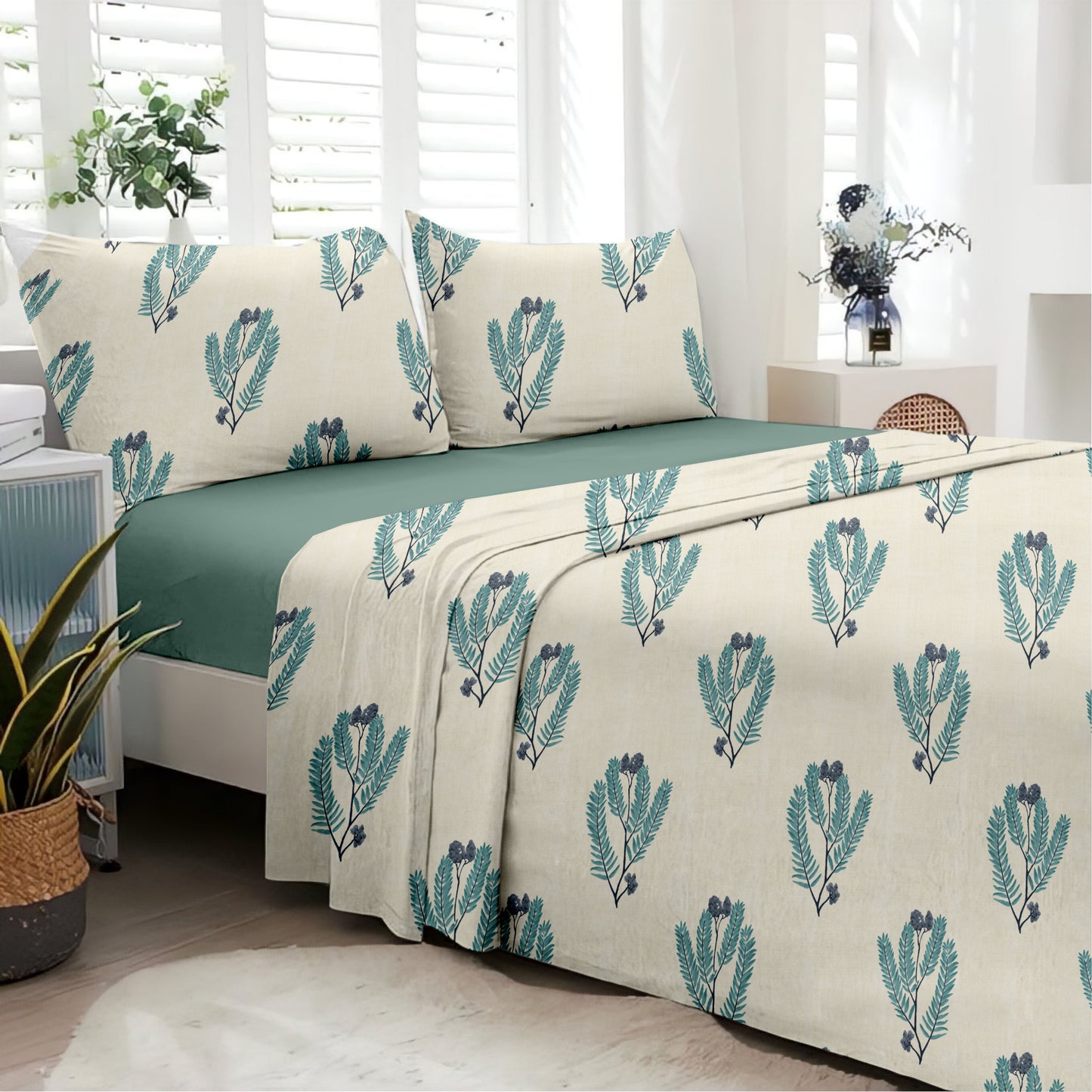 Blossom (Sea Green) The Elegance Collection Cotton King Size Bedsheet