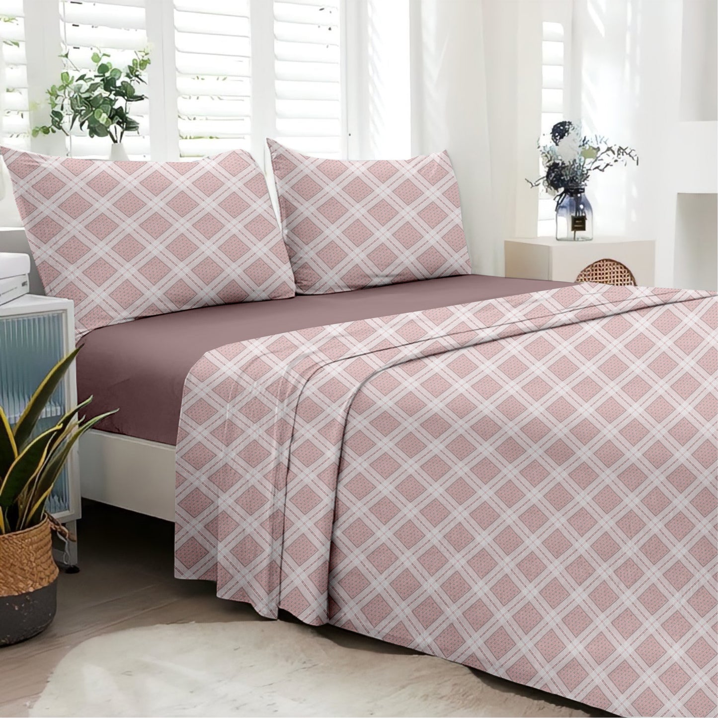 Linear (Pink) The Elegance Collection Cotton King Size Bedsheet