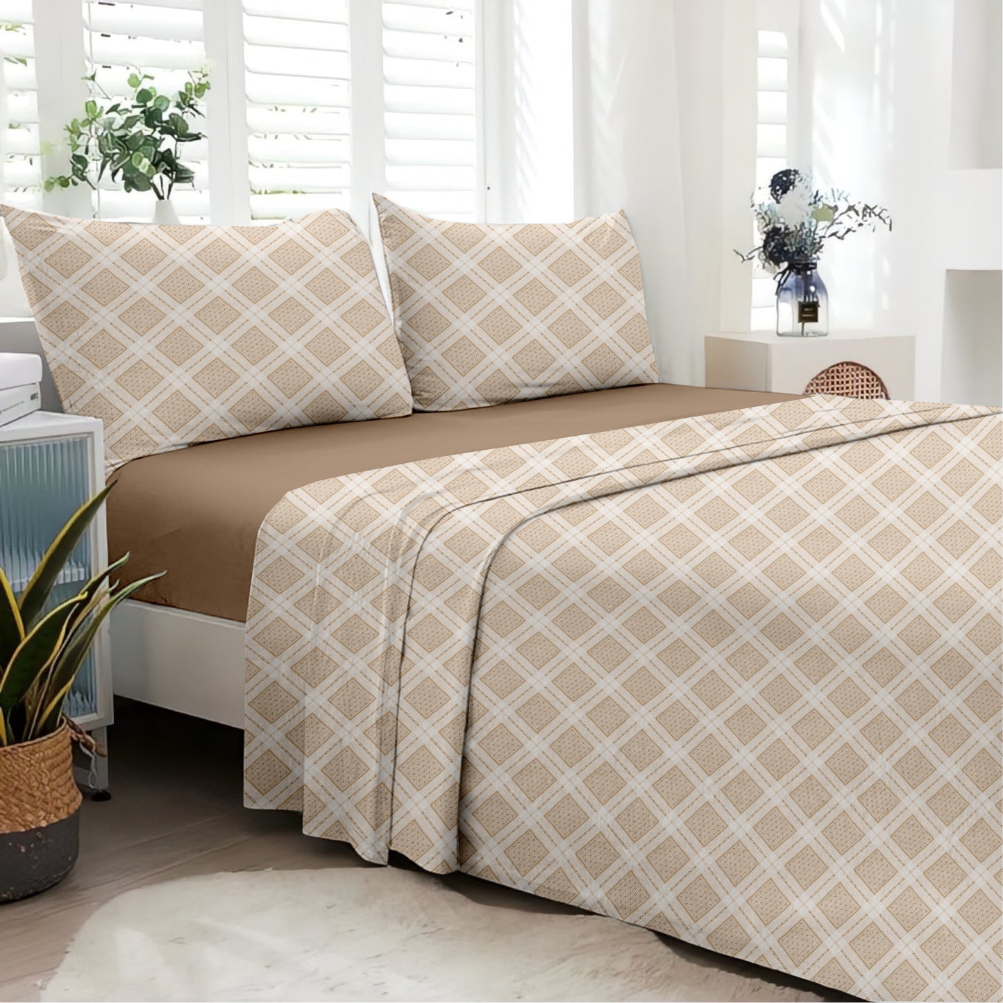 Linear (Ochre) The Elegance Collection Cotton King Size Bedsheet