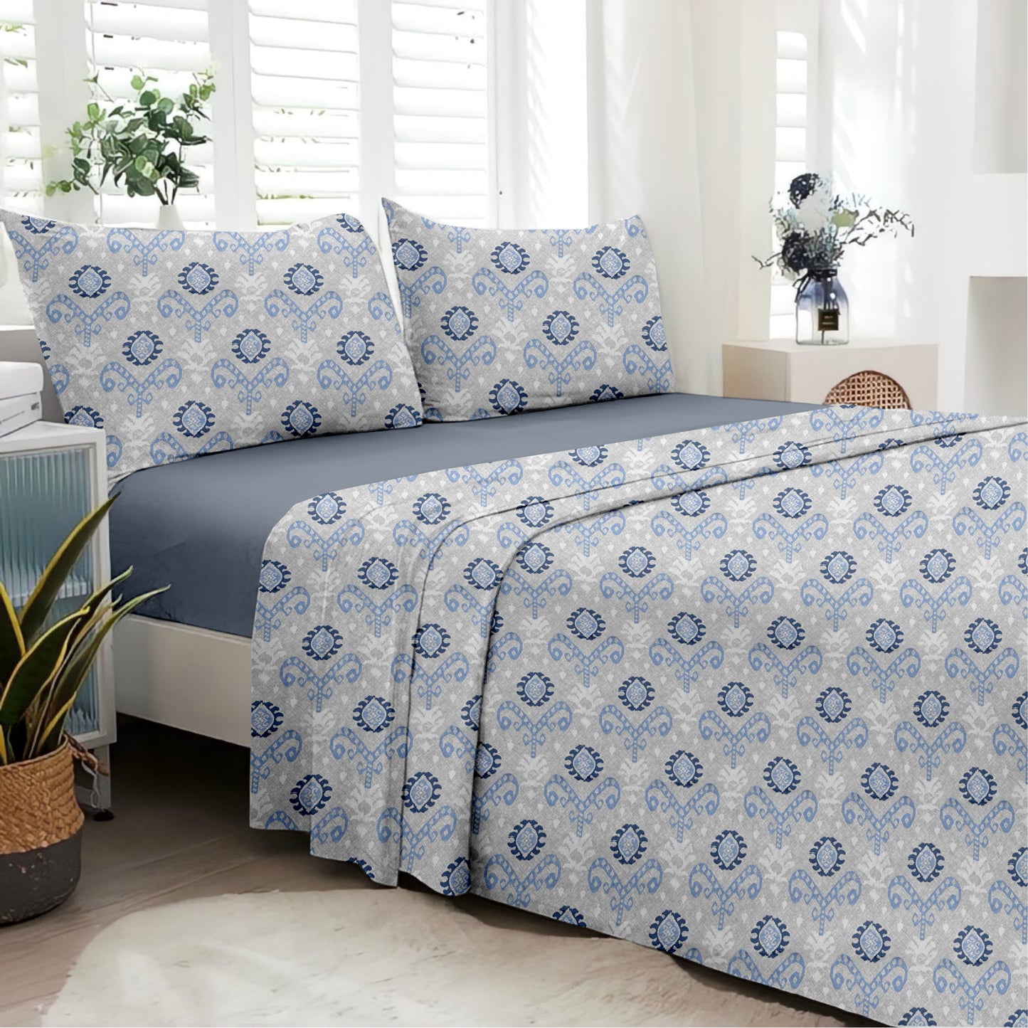 Elemental (Blue) The Elegance Collection Cotton King Size Bedsheet