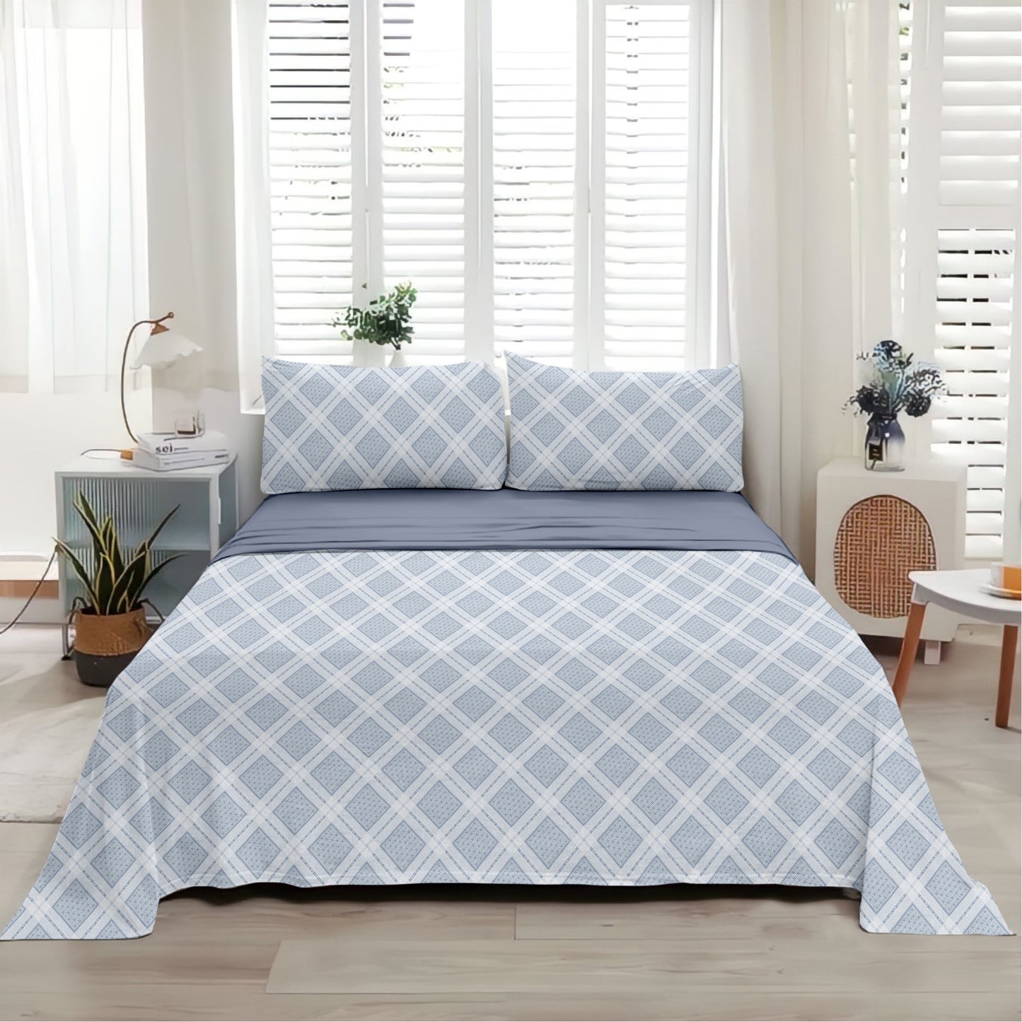 Linear (Blue) The Elegance Collection Cotton King Size Bedsheet