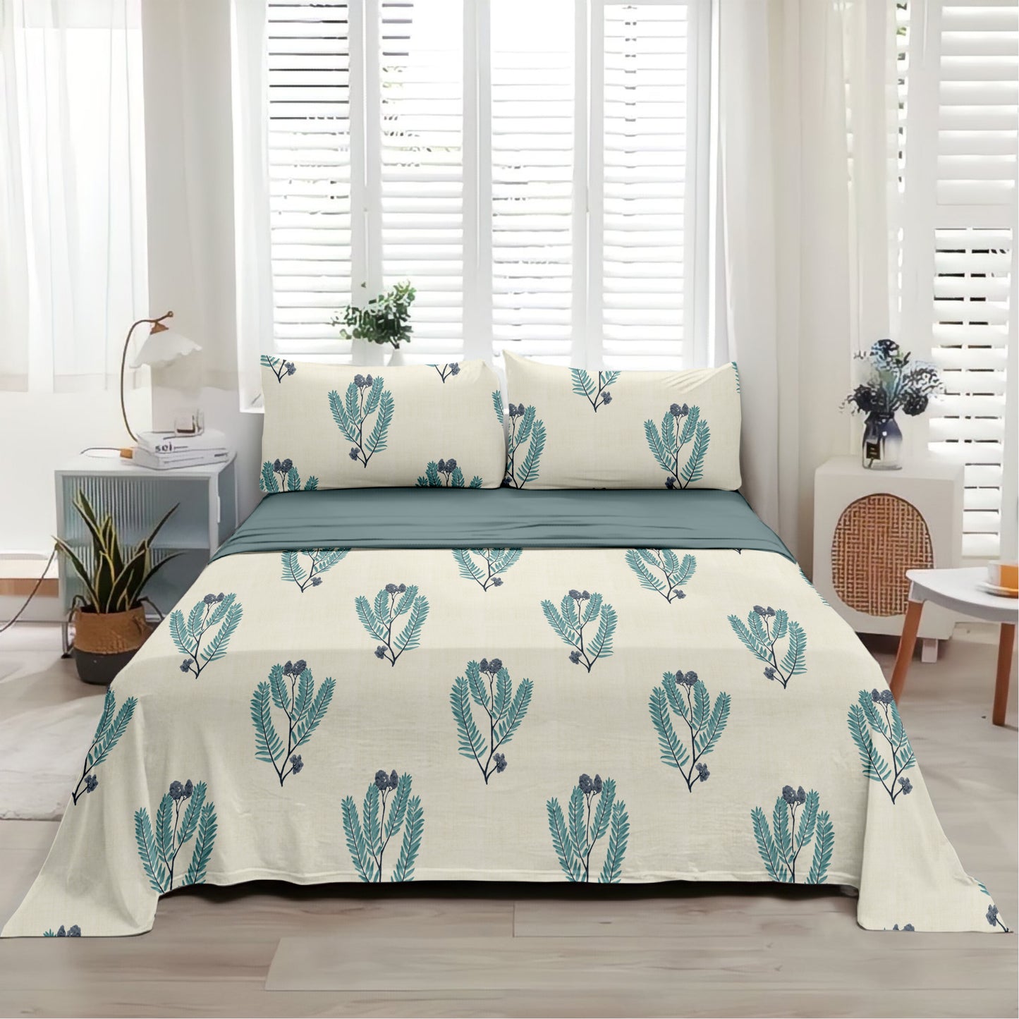 Blossom (Sea Green) The Elegance Collection Cotton King Size Bedsheet