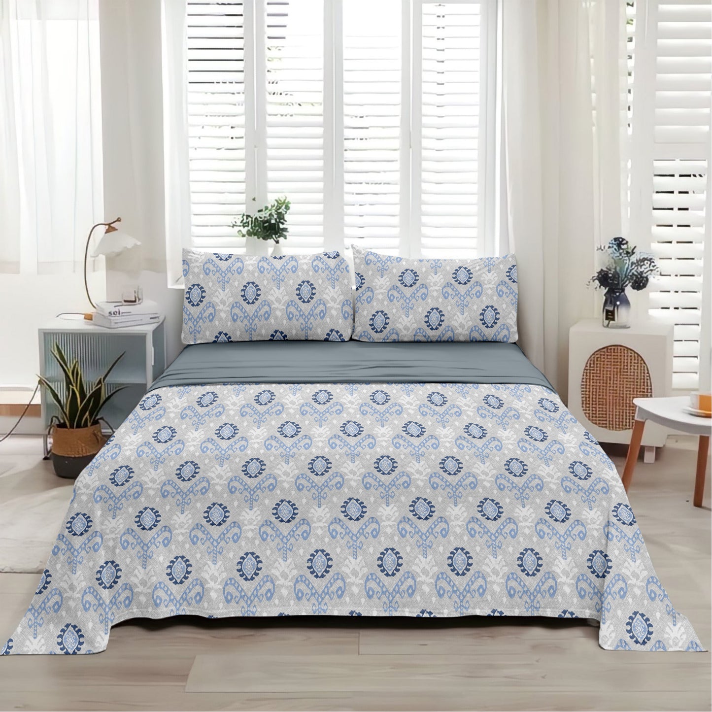 Elemental (Blue) The Elegance Collection Cotton King Size Bedsheet