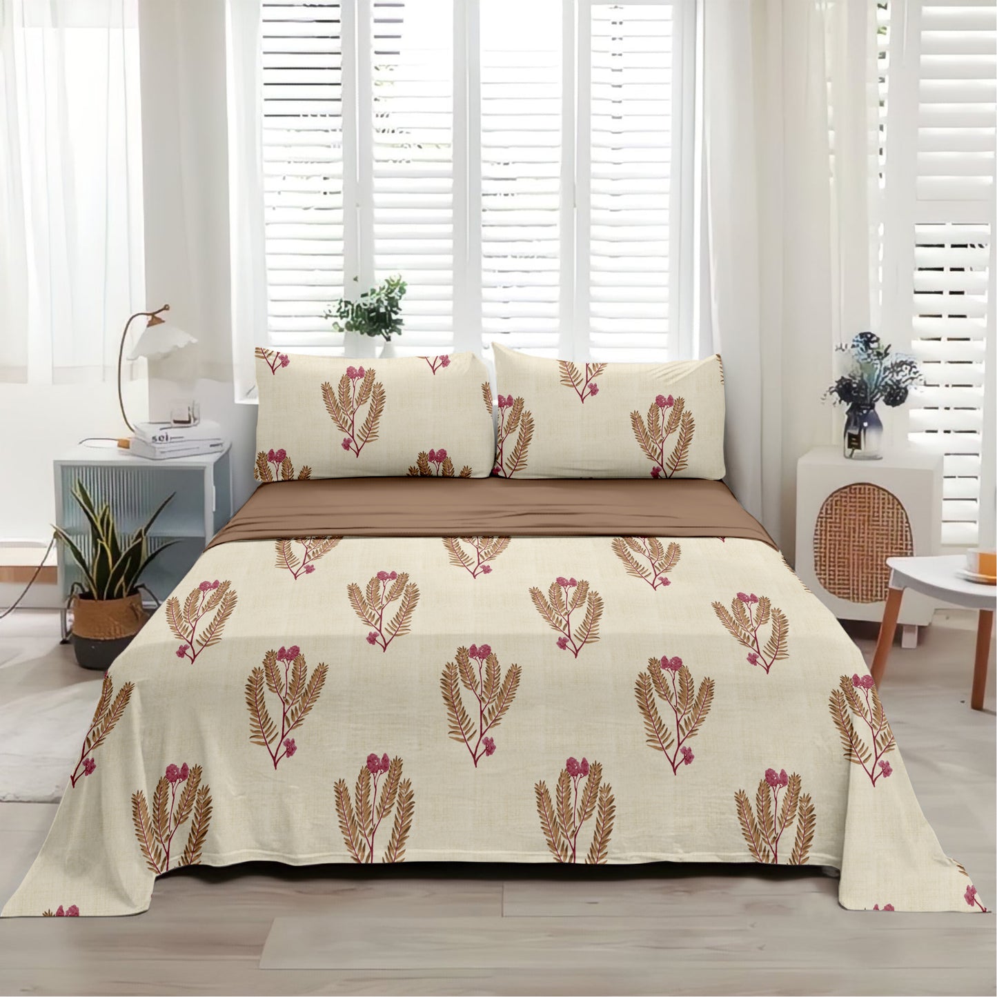 Blossom (Ochre) The Elegance Collection Cotton King Size Bedsheet