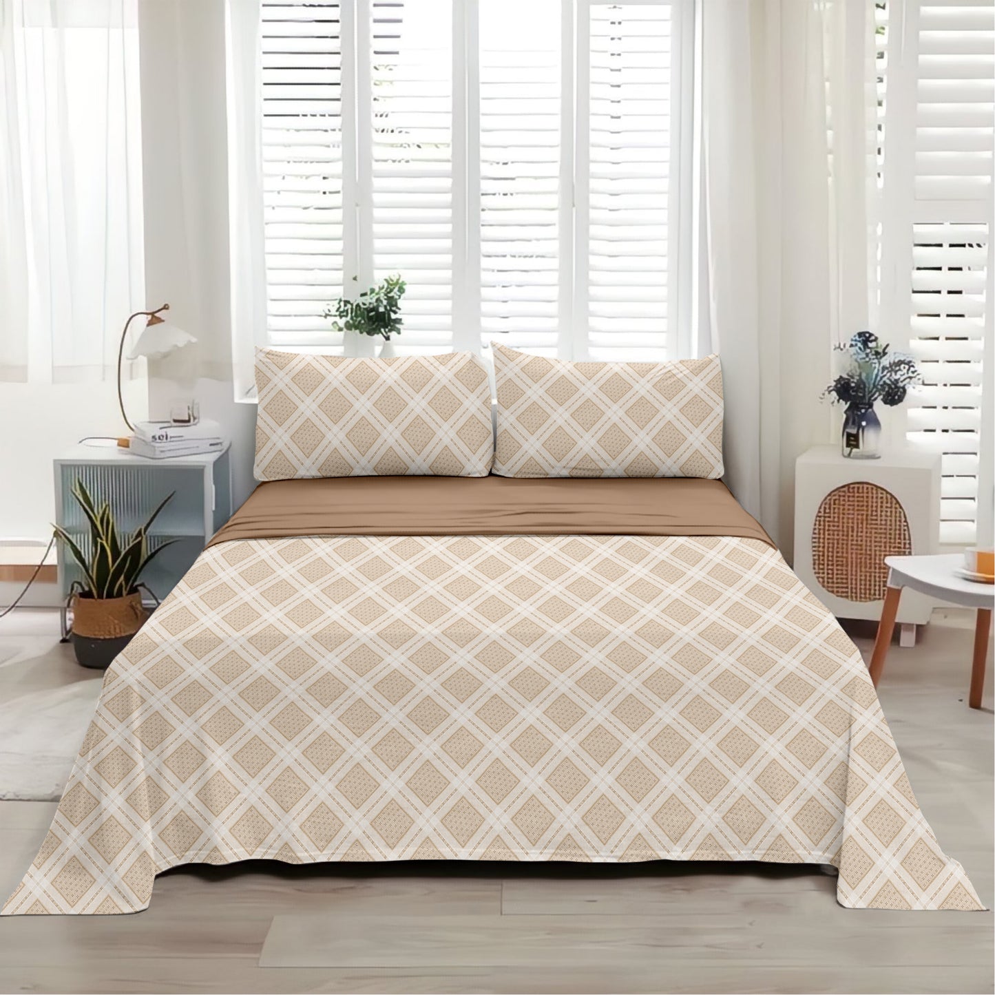 Linear (Ochre) The Elegance Collection Cotton King Size Bedsheet