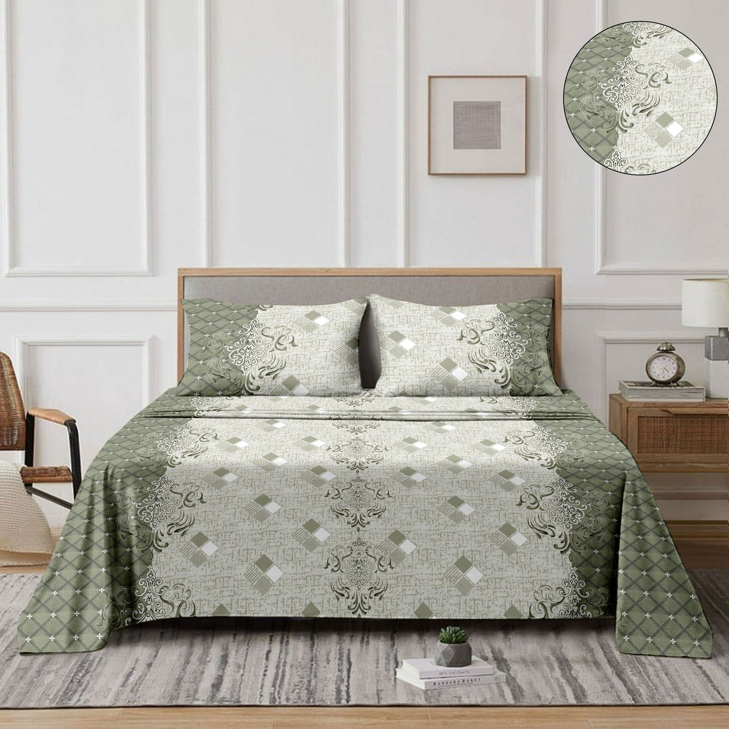 Petalgrid (Green) The Classic Collection Cotton Queen Size Bedsheet