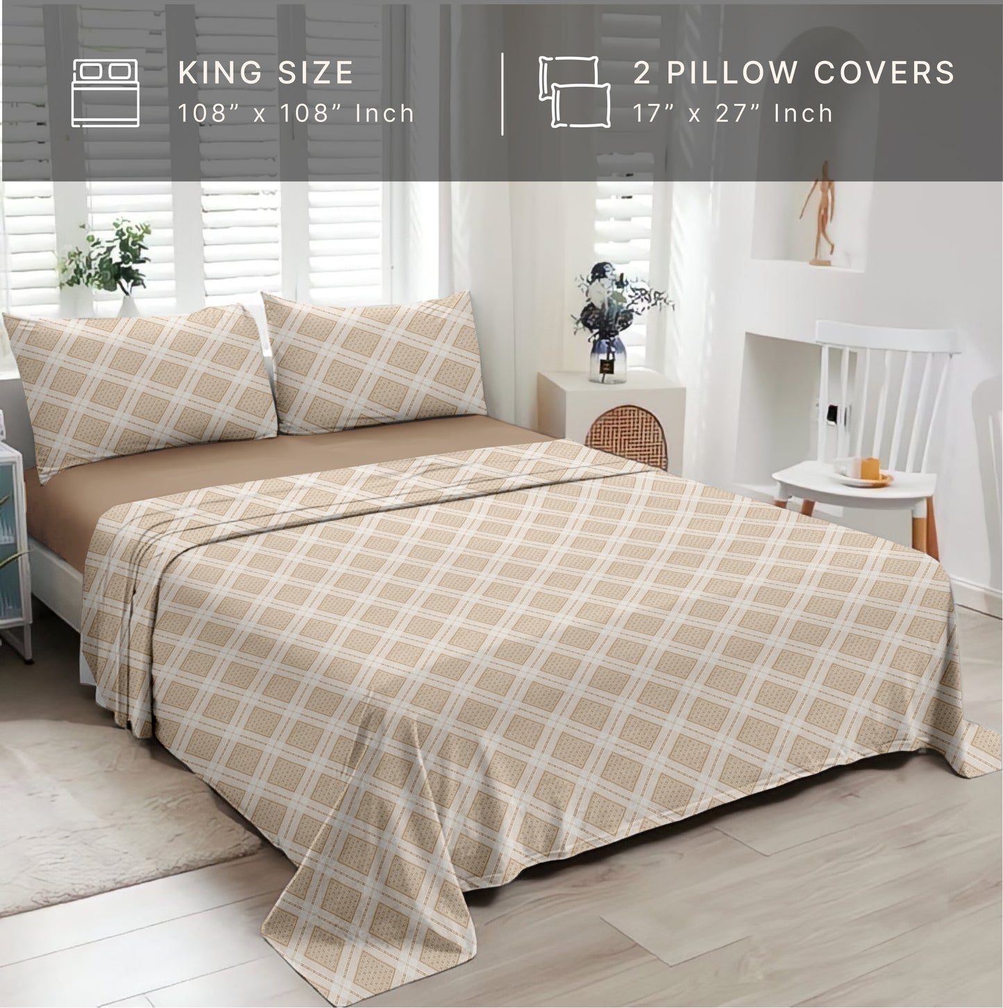 Linear (Ochre) The Elegance Collection Cotton King Size Bedsheet