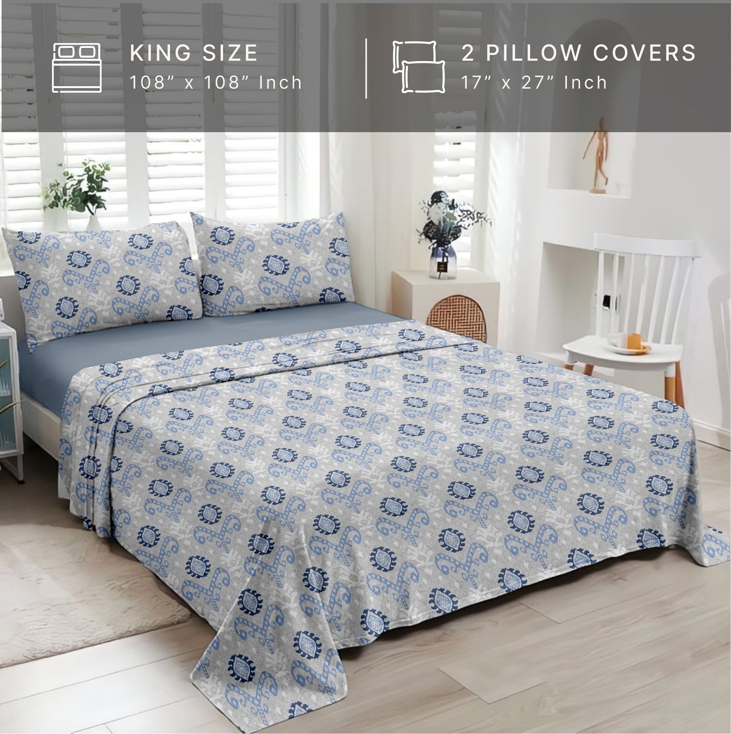 Elemental (Blue) The Elegance Collection Cotton King Size Bedsheet