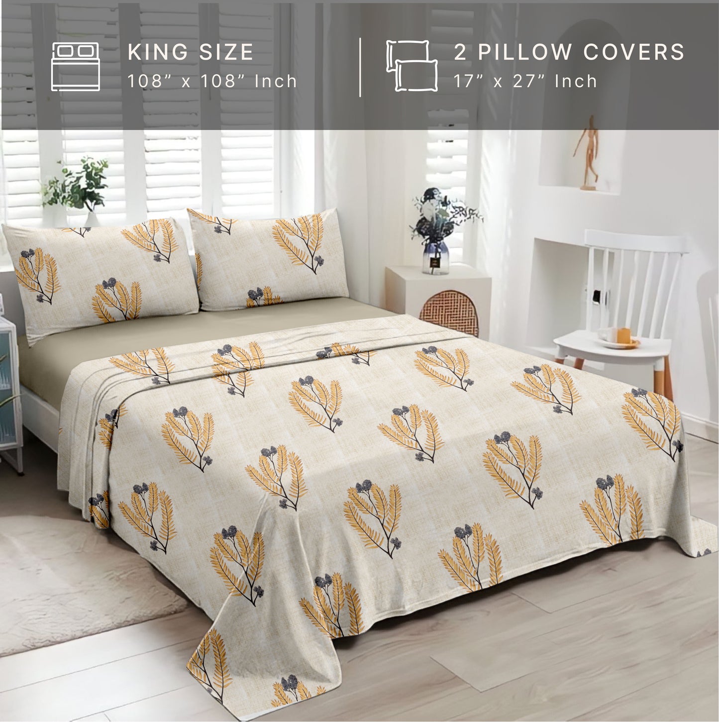 Blossom (Yellow) The Elegance Collection Cotton King Size Bedsheet