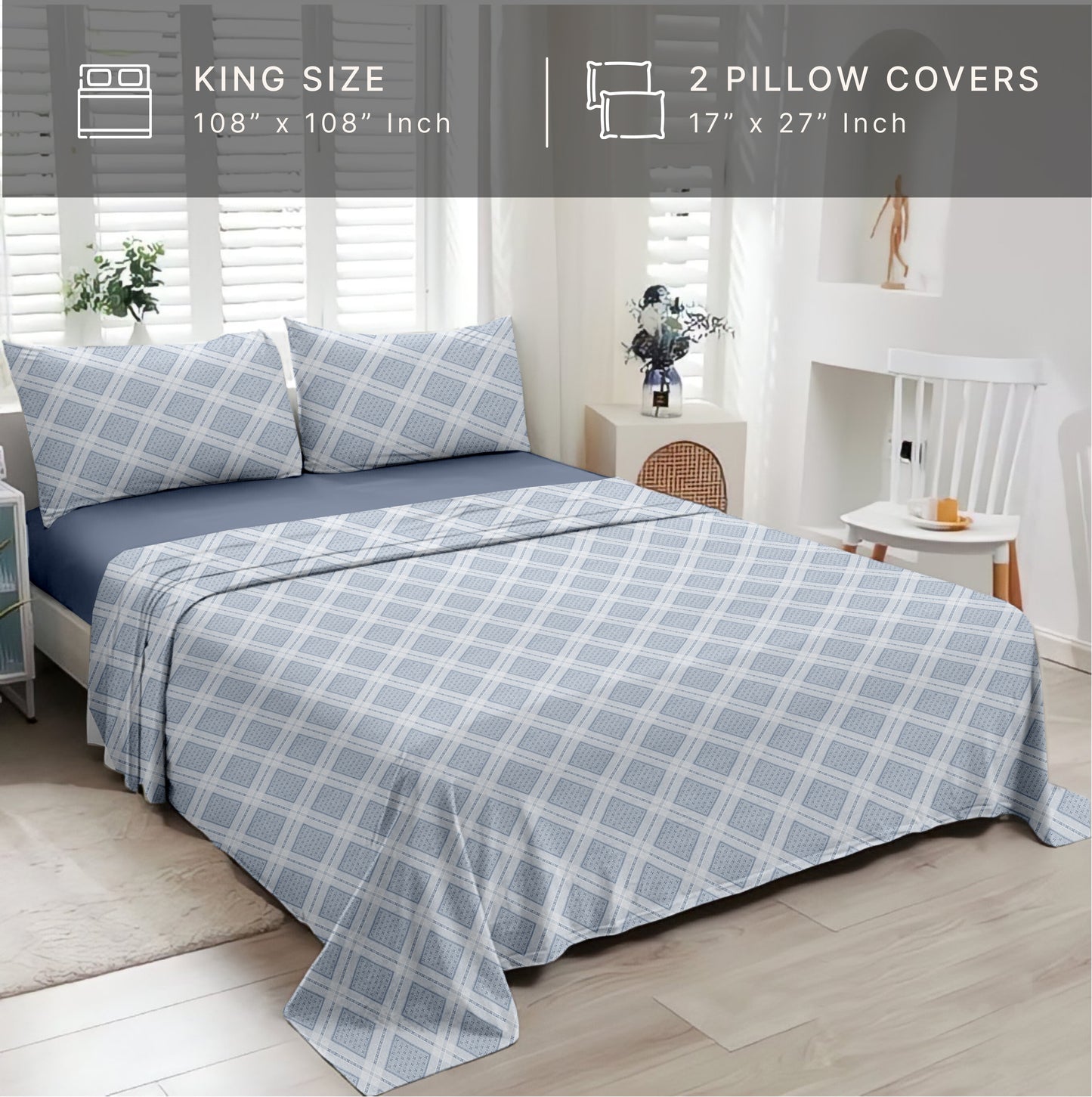 Linear (Blue) The Elegance Collection Cotton King Size Bedsheet