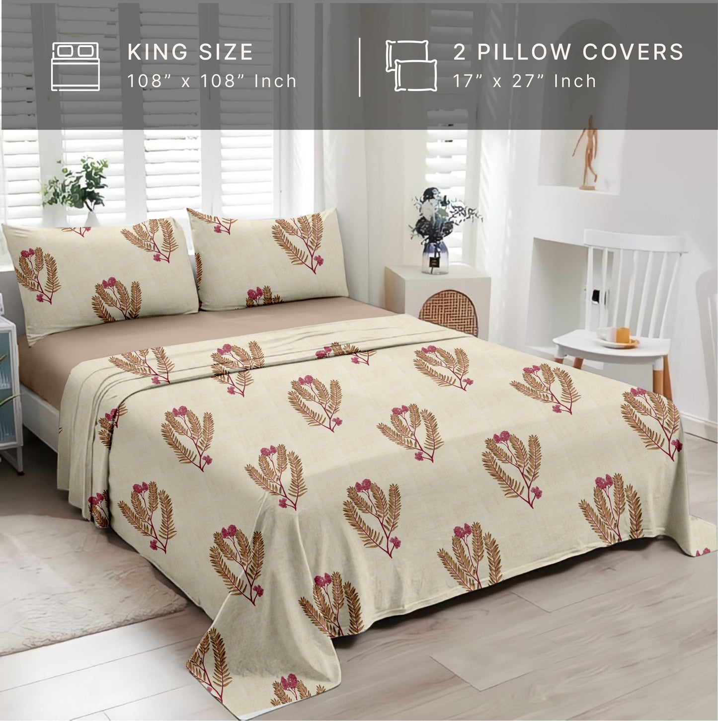 Blossom (Ochre) The Elegance Collection Cotton King Size Bedsheet