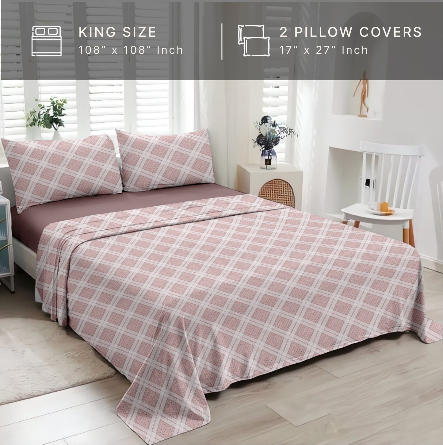 Linear (Pink) The Elegance Collection Cotton King Size Bedsheet