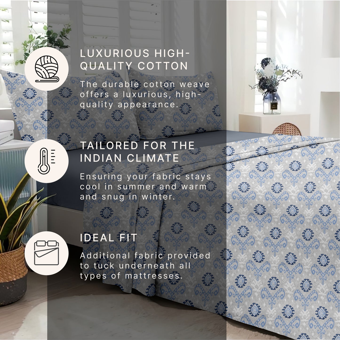 Elemental (Blue) The Elegance Collection Cotton King Size Bedsheet