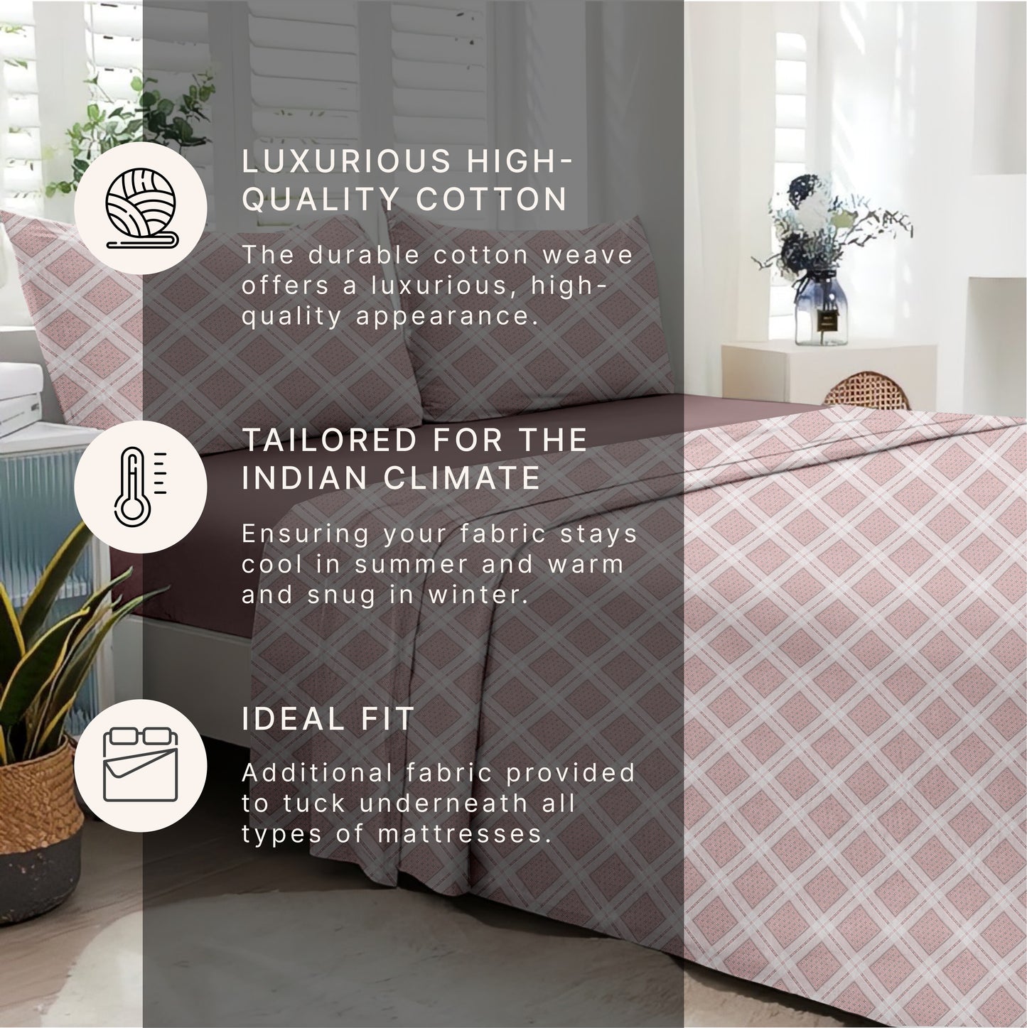 Linear (Pink) The Elegance Collection Cotton King Size Bedsheet