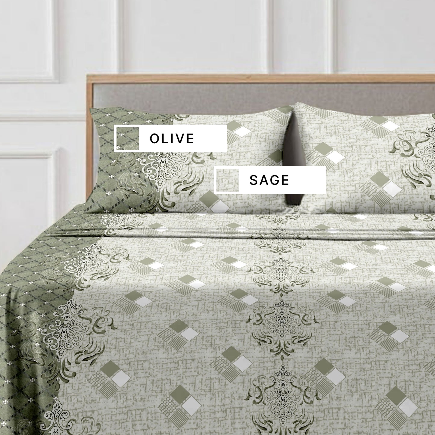 Petalgrid (Green) The Classic Collection Cotton Queen Size Bedsheet