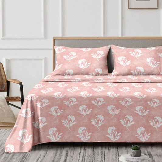 Flowery (Peach) The Classic Collection Cotton Queen Size Bedsheet