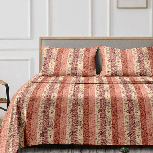 Striped (Ochre) The Classic Collection Cotton Queen Size Bedsheet