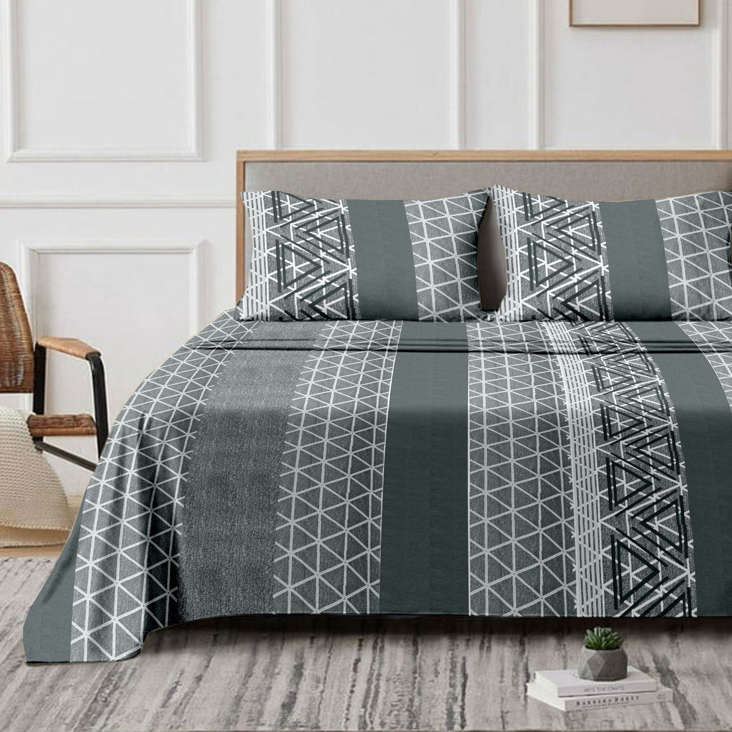 Belted (Bluish Grey) The Classic Collection Cotton Queen Size Bedsheet