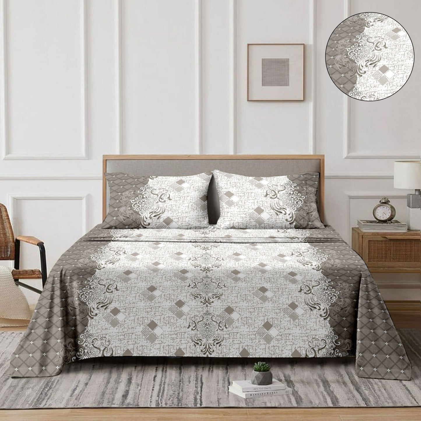 Petalgrid (Grey) The Classic Collection Cotton Queen Size Bedsheet