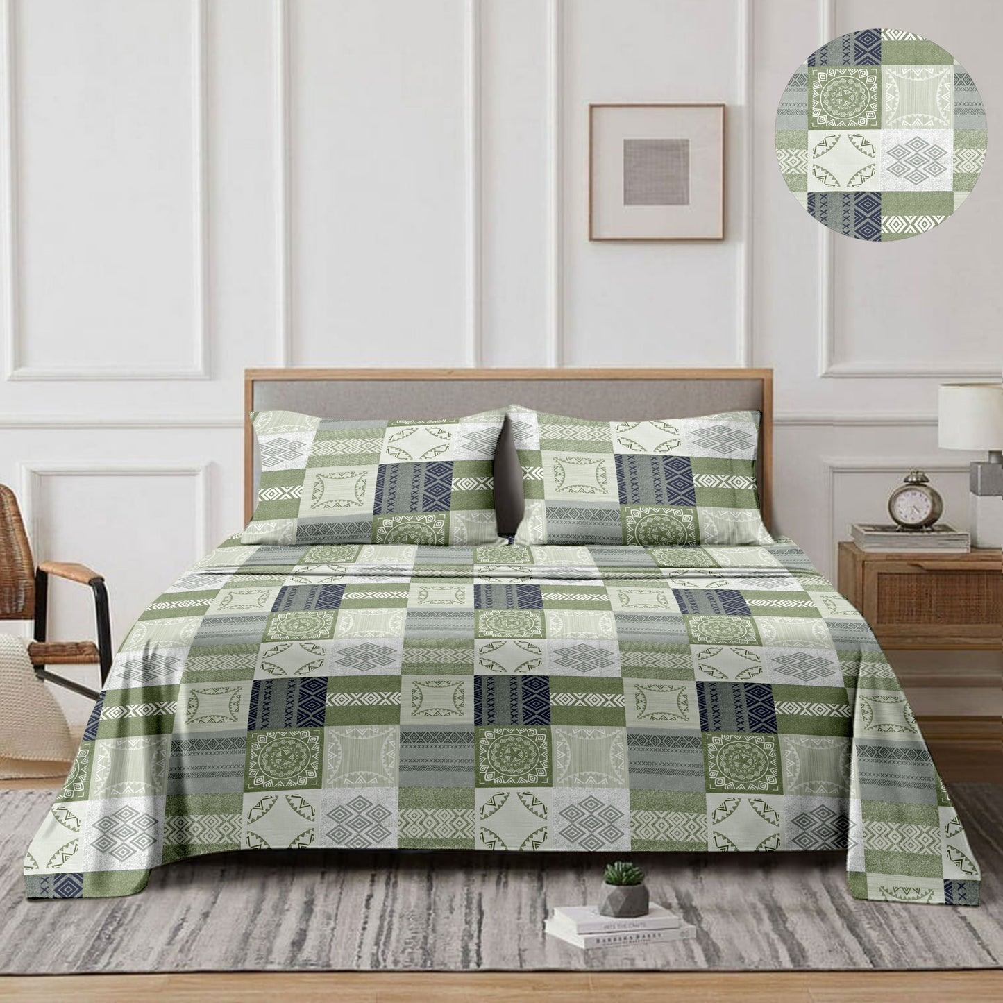 Boxed (Green) The Classic Collection Cotton Queen Size Bedsheet