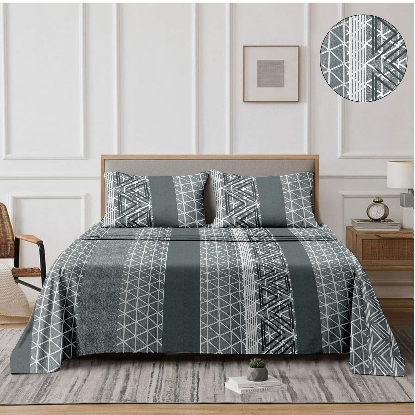 Belted (Bluish Grey) The Classic Collection Cotton Queen Size Bedsheet