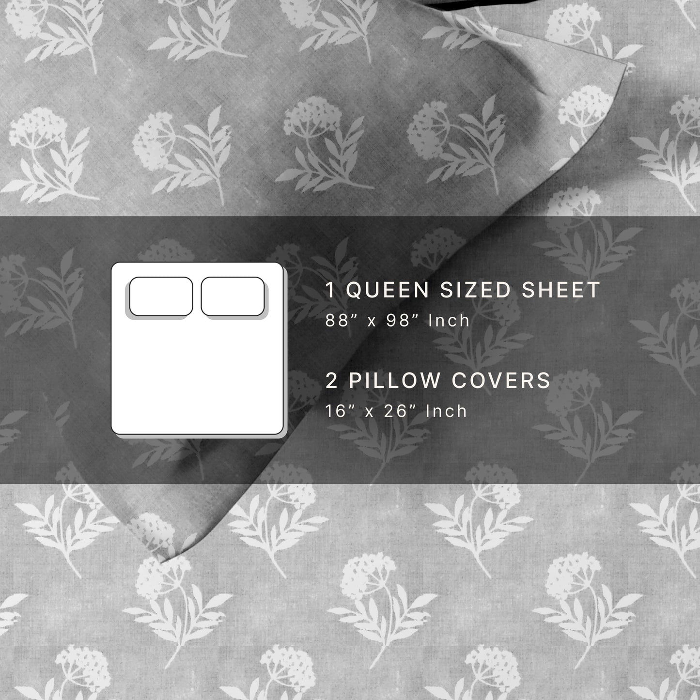 Flowery (Grey) The Classic Collection Cotton Queen Size Bedsheet