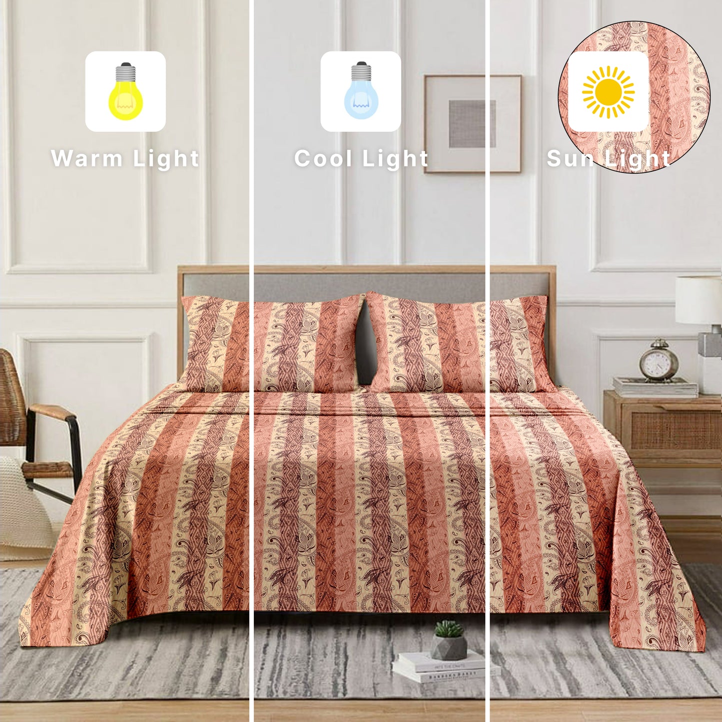 Striped (Ochre) The Classic Collection Cotton Queen Size Bedsheet