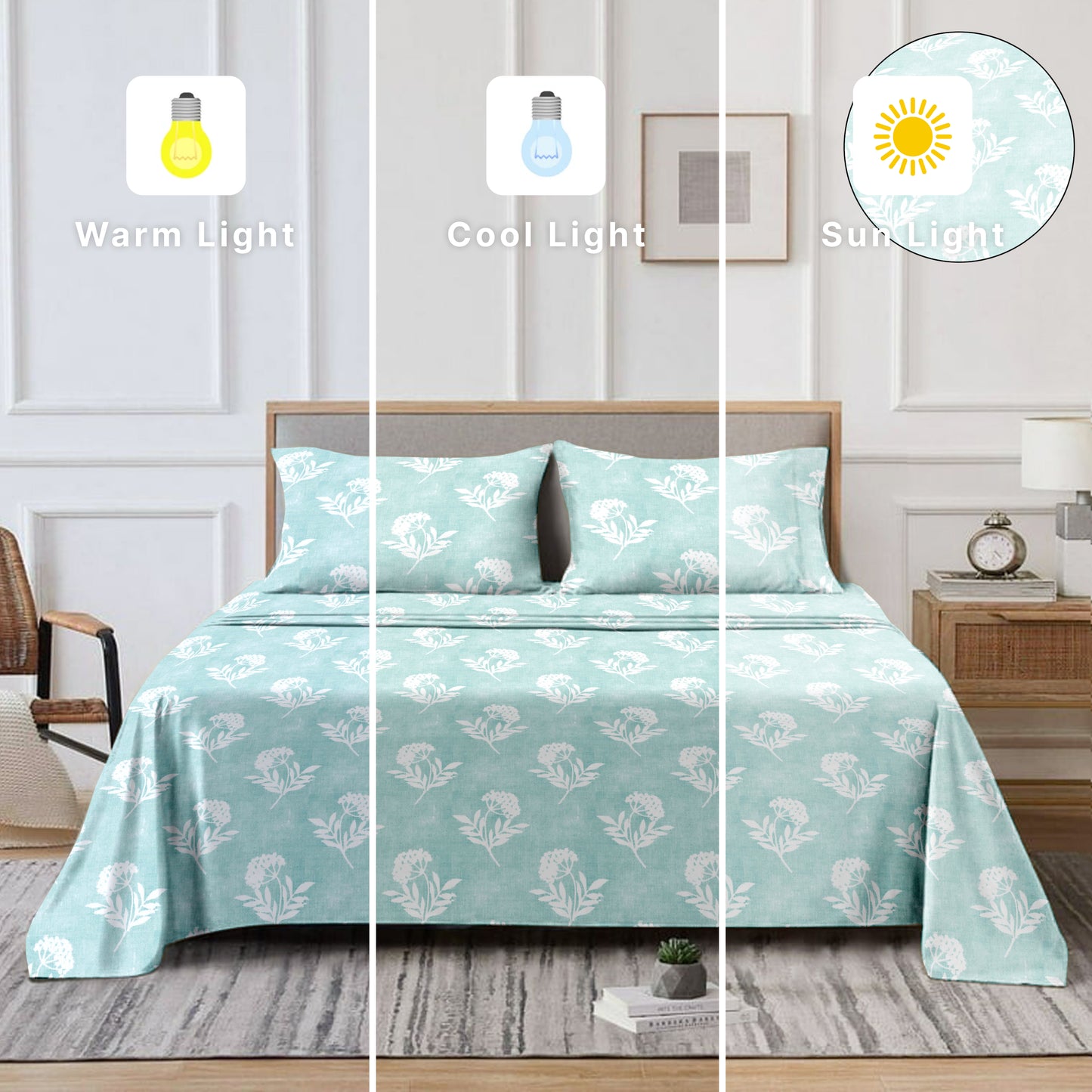 Flowery (Sky Blue) The Classic Collection Cotton Queen Size Bedsheet