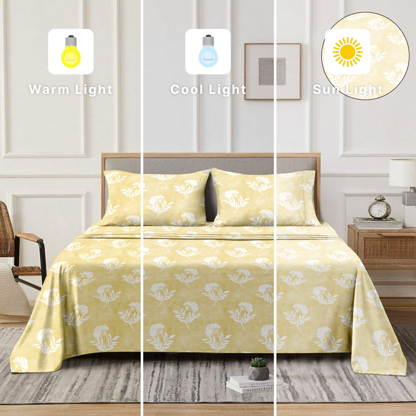 Flowery (Yellow) The Classic Collection Cotton Queen Size Bedsheet