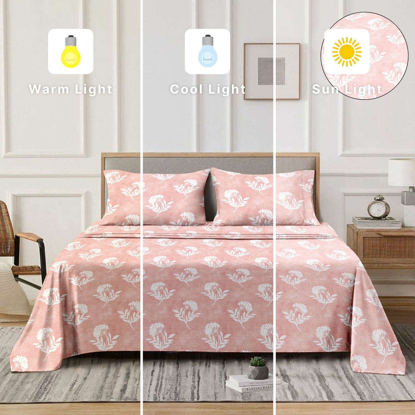 Flowery (Peach) The Classic Collection Cotton Queen Size Bedsheet