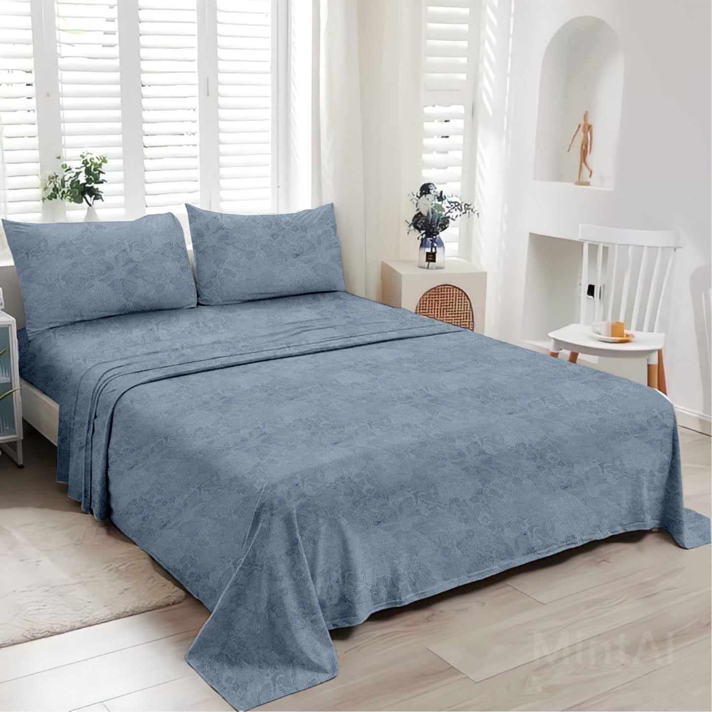 Jacquard Blue Cotton King Size Bedsheet