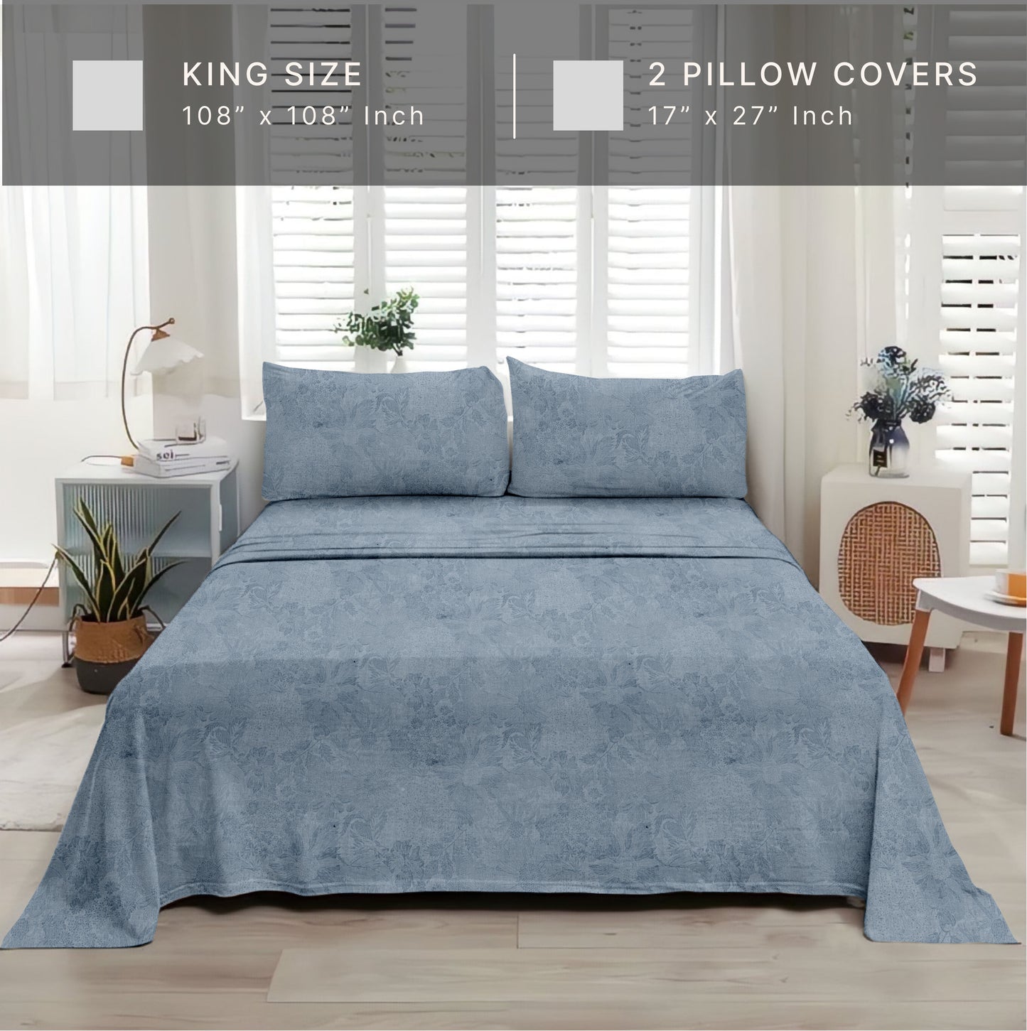 Jacquard Blue Cotton King Size Bedsheet