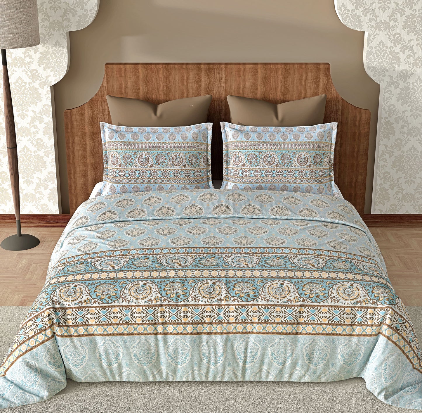 Medallion (Blue) The Imperial Collection Cotton King Size Bedsheet