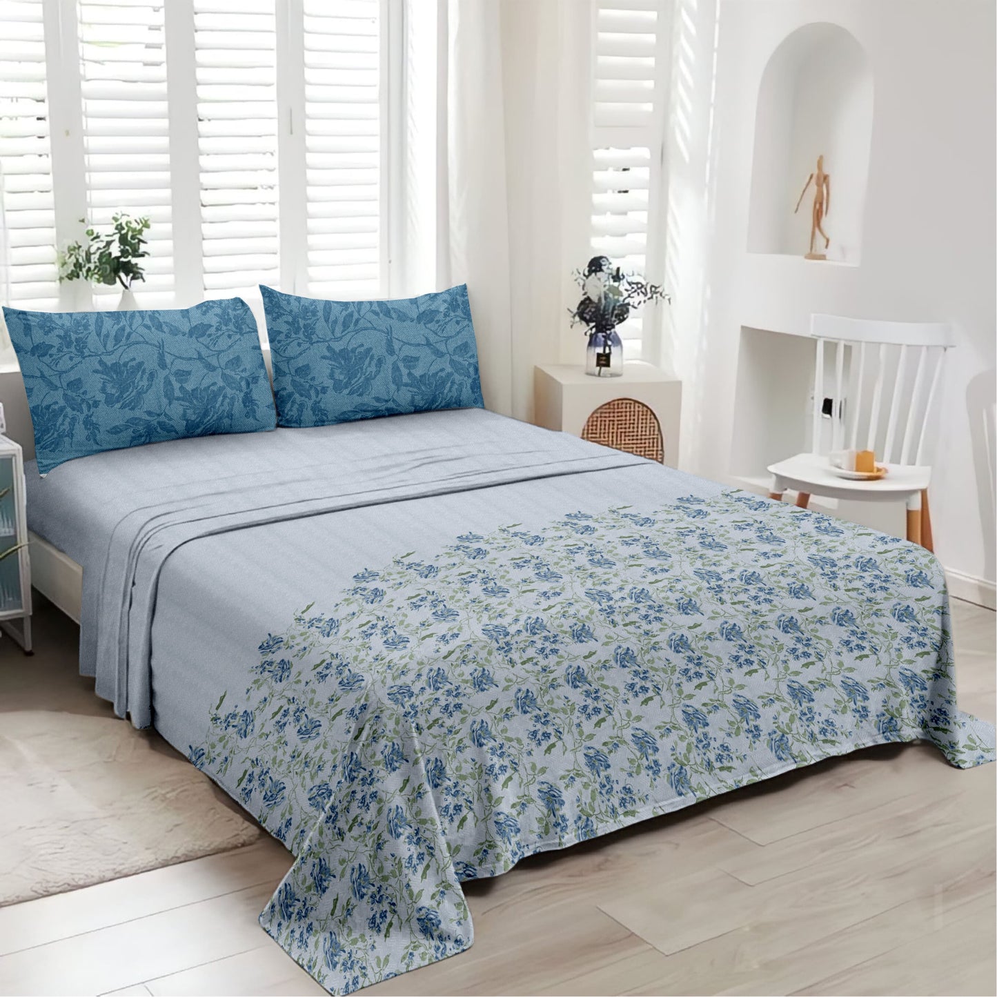 Vintage (Blue) The Royal Lux Collection Cotton King Size Bedsheet