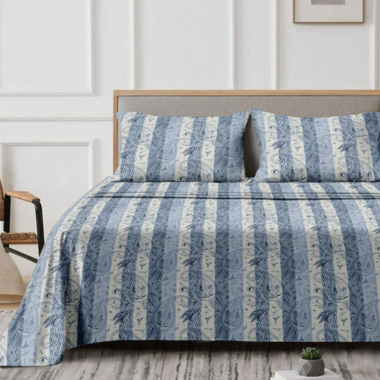 Striped (Blue) The Classic Collection Cotton Queen Size Bedsheet