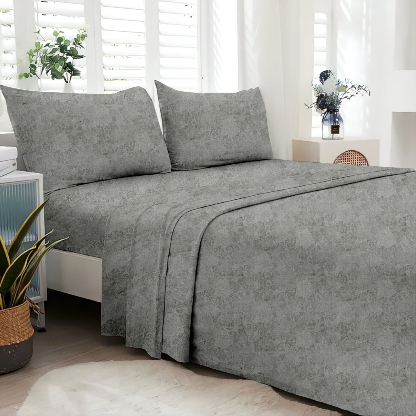 Jacquard Grey Cotton King Size Bedsheet