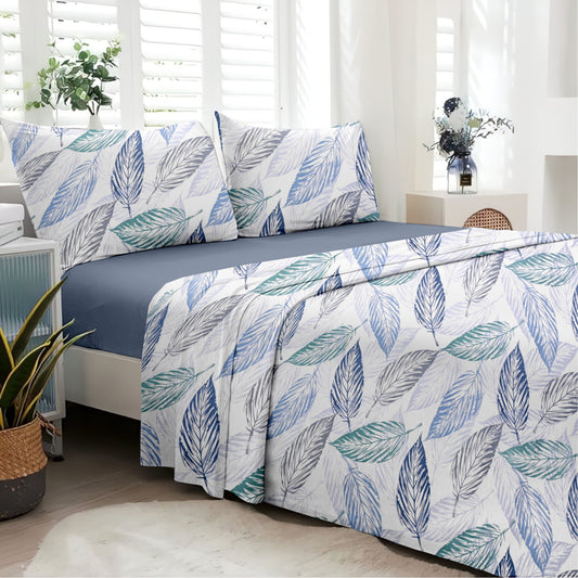 Leafy (Sea Blue & Blue) The Elegance Collection Cotton King Size Bedsheet