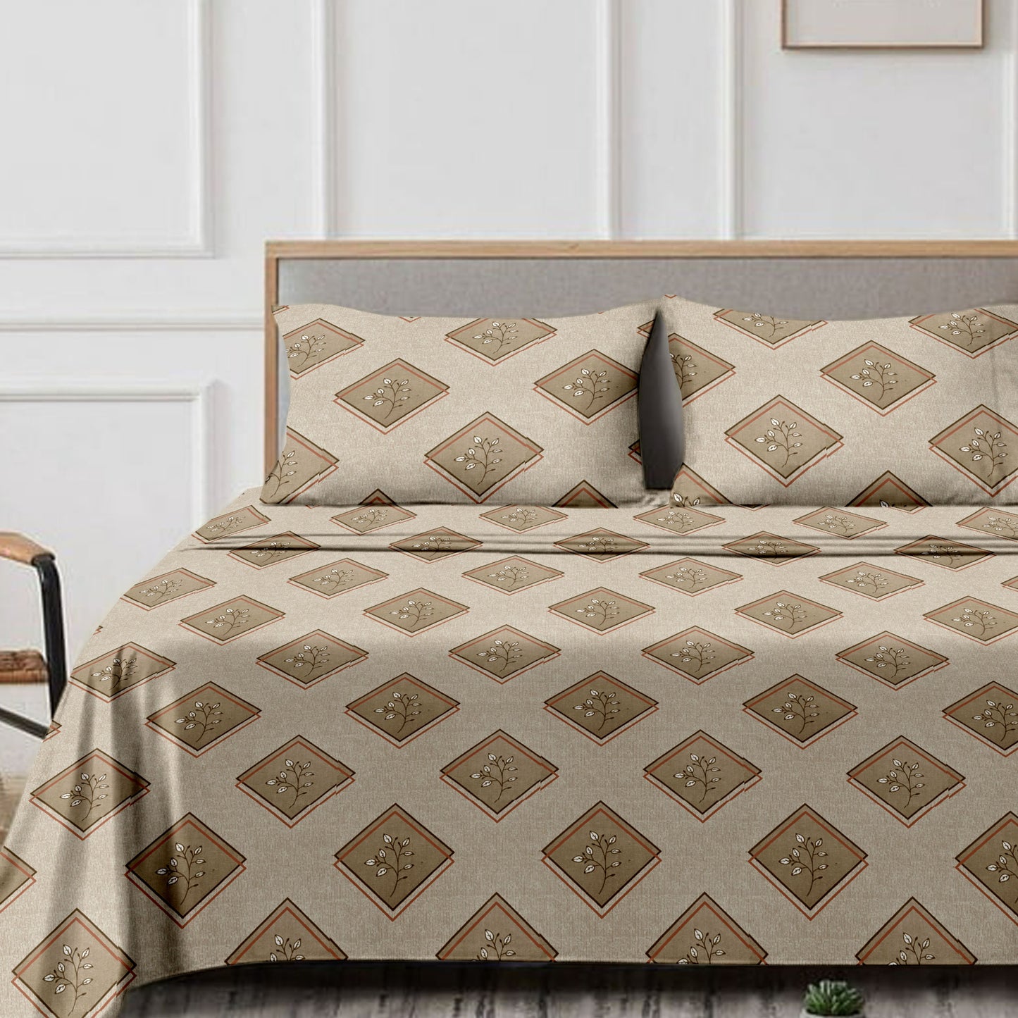 Diamond (Ochre) The Classic Collection Cotton Queen Size Bedsheet