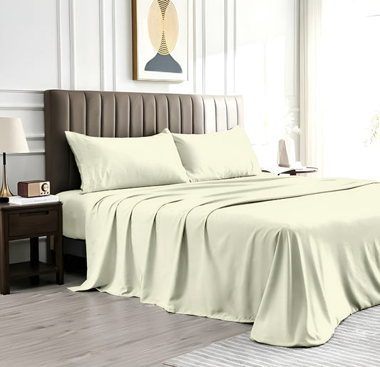 Solid Serenity Ivory Cotton King Size Bedsheet