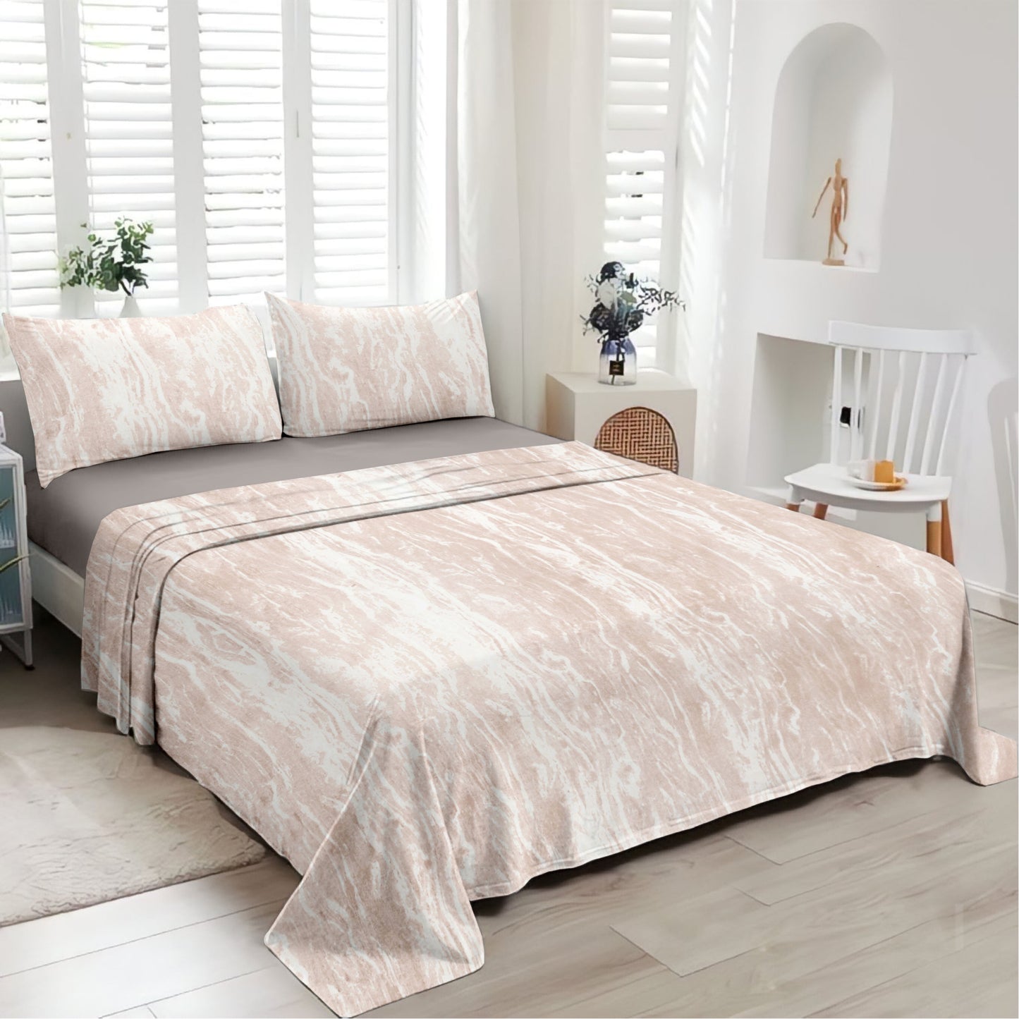 Marble (Peach) The Elegance Collection - Cotton King Size Bedsheet